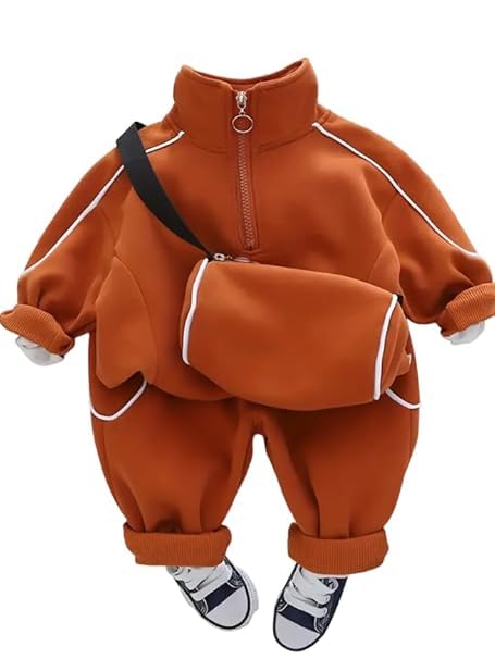 Ameeha Trendy Sports Casual Outfits, Toddler BabyS Zip Up Stand Collar Sweatshirt Pants Set With Free Sling Bag For Boys And Gi