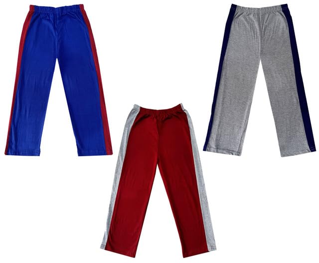 Girls Solid Cotton Side Patta Regular Pyjamas Lower (Pack of 3) Grey::Maroon::Blue