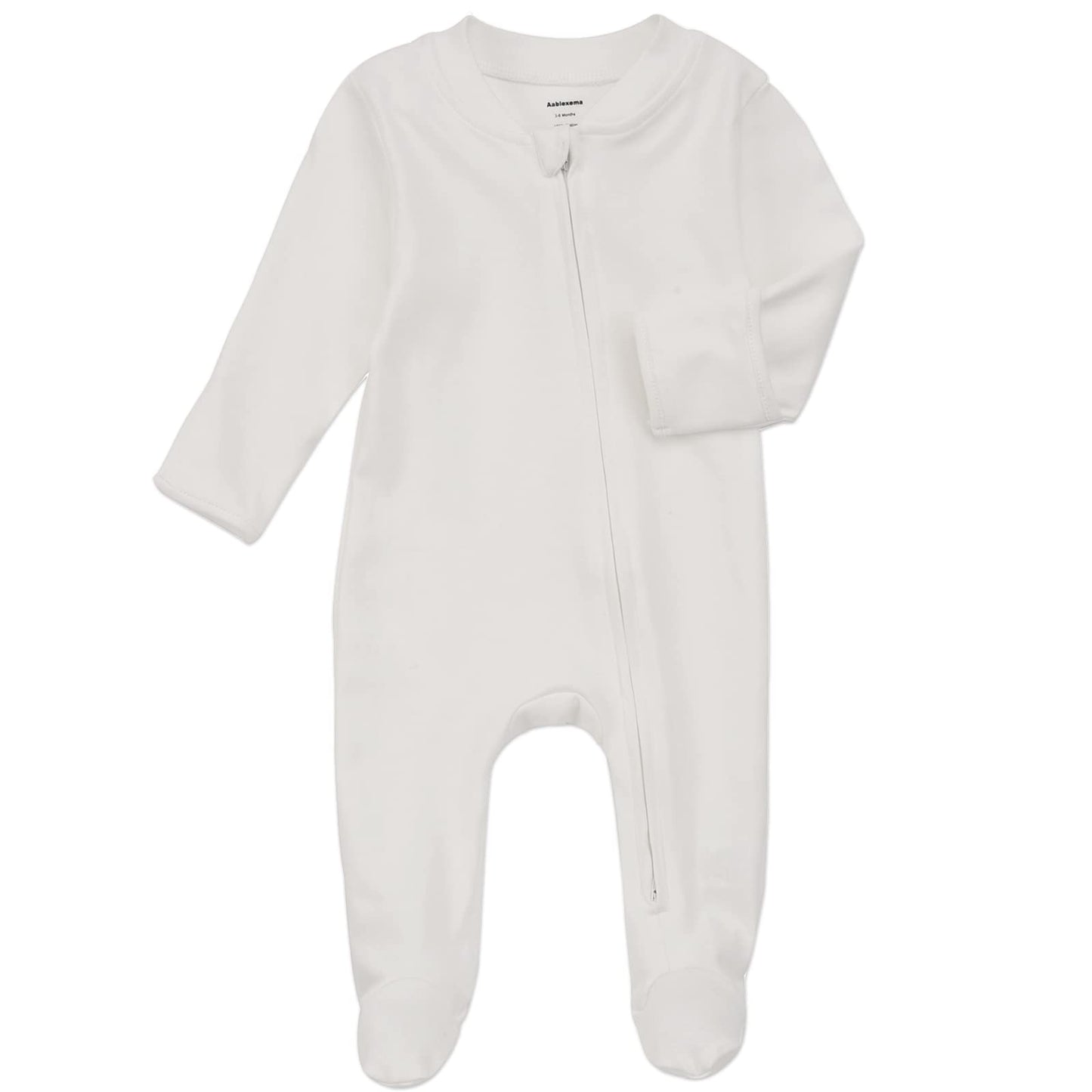 Aablexema Organic Cotton Baby Footies Pajamas With Mittens - Neutral Newborn Infant Zip Up Sleep Play(White,0-3M)
