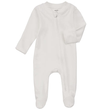 Aablexema Organic Cotton Baby Footies Pajamas With Mittens - Neutral Newborn Infant Zip Up Sleep Play(White,0-3M)