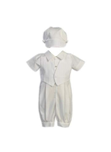 Cotton-Poly Christening Romper And Embroidered Vest - Size S (3-6 Months)