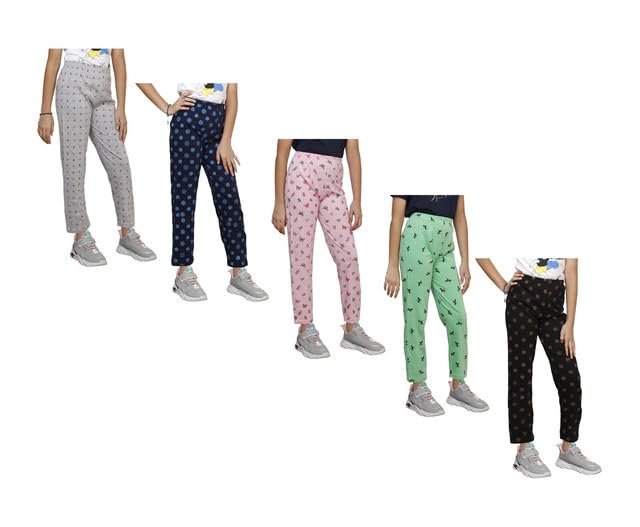 Girls Printed Cotton Regular Fit Pyjamas Lower (Pack of 5) Multicolor44