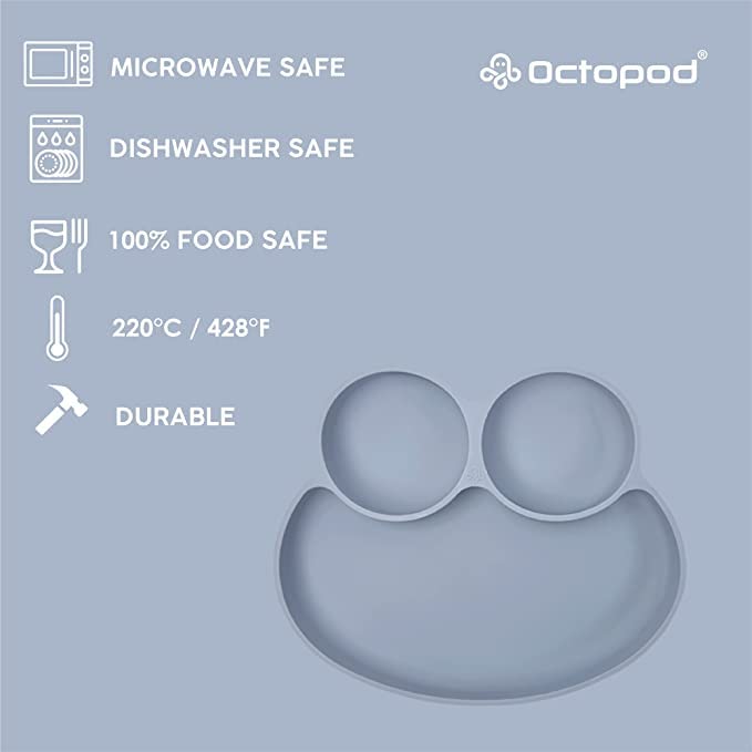 Abiie Octopod Frog Silicone Plates with Suction - Spill Proof, Easy to Clean - BPA-Free Bowl - Suction Plates for Baby and Toddl