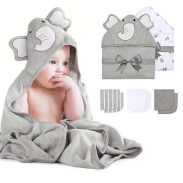 Momcozy Baby Hooded Towel, 8-Piece Bath For Boys Or Girls, Washcloth Set With Cute Design, Shower Towel Gift For Newborns, Infan