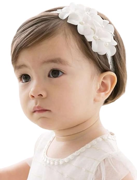 Evonest White Floral Pearl Headband For Infants, 612 Months, Stylish Hairband For Girl Kids, Cute Handmade Accessories For Newb