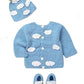 Blue Baby Sweater Set -Hand Made Baby Crochet Outfit Set -/Blue Knit Cardigan With Booties & Hat Gift Set (0-6 Month, Blue White
