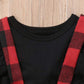 Mubineo Toddler Baby Girl Infant Plain T Shirts Plaid Overall Skirt Set Cotton Outfits (Black+Red, 2-3T)