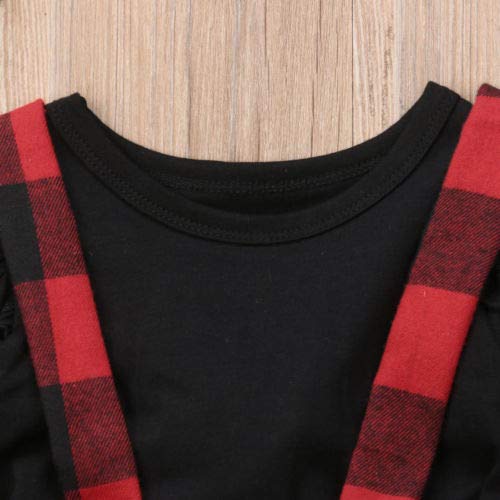Mubineo Toddler Baby Girl Infant Plain T Shirts Plaid Overall Skirt Set Cotton Outfits (Black+Red, 2-3T)
