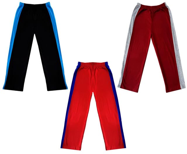 Girls Solid Cotton Side Patta Regular Pyjamas Lower (Pack of 3) Maroon::Red::Black