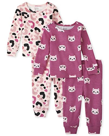 The Children'S Place Baby-Girl And Toddler Long Sleeve Top And Pants Pajama Set Leopard 2 Pack Baby & Toddler - Pj Set 0-3 Month