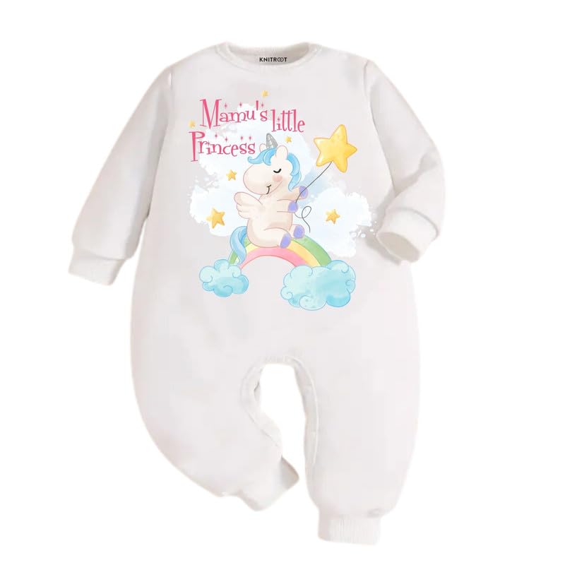 Knitroot Mamu Theme, MamuS Little Princess Text Printed, Full Sleeves, ShoulderSnapButtons, Cotton Jumpsuit, Rompers For New 