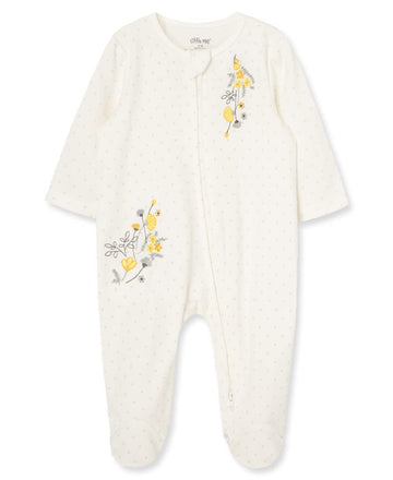 Little Me Clothes For Baby Girls' Ivory Floral Side-Snap Footie, Newborn