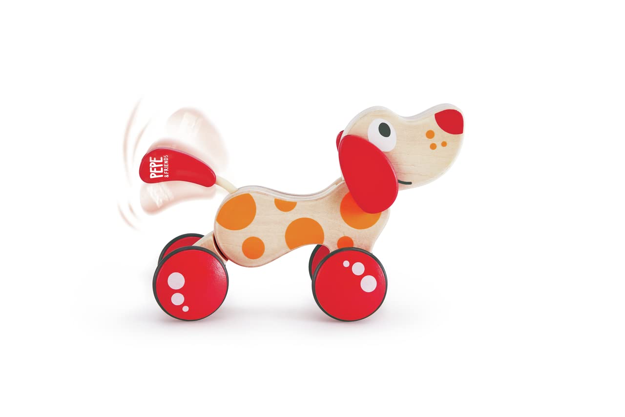 Walk-A-Long Puppy Wooden Pull Toy by Hape  Award Winning Push Pull Toy Puppy For Toddlers Can Sit, Stand and Roll. Rubber Rimmed