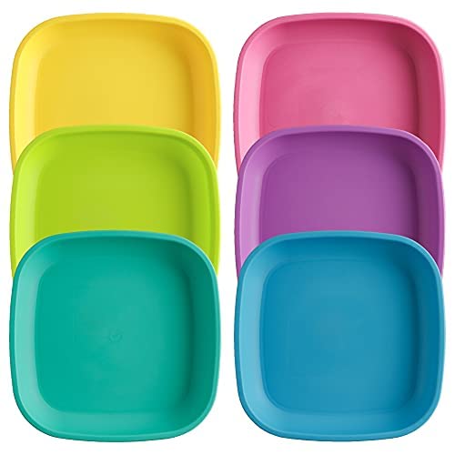 Re-Play Toddler Plates - 22 Oz. Deep-Walled Flat Kids Plates - Dishwasher & Microwave Safe - Made in USA - Set of 6-7.37 x 7.37 