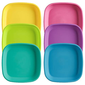 Re-Play Toddler Plates - 22 Oz. Deep-Walled Flat Kids Plates - Dishwasher & Microwave Safe - Made in USA - Set of 6-7.37 x 7.37 