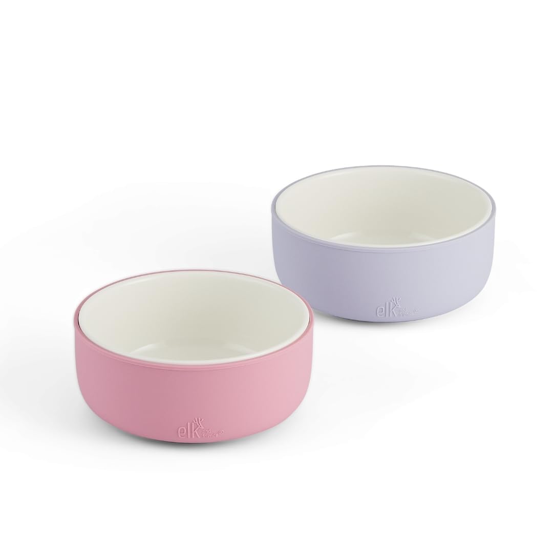 Elk and Friends Kids Porcelain Bowls with Silicone Sleeve + Silicone Lid | Kids/Toddler/Baby Feeding | Microwave & Dishwasher Sa