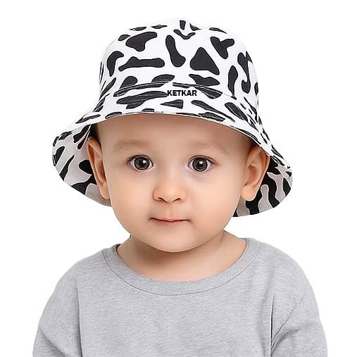 Ketkar Boys & Girls Cartoon Cotton Sun Hat | Wide Brim Outdoor Bucket Hat | Breathable Summer Cap For Kids White_25 Years