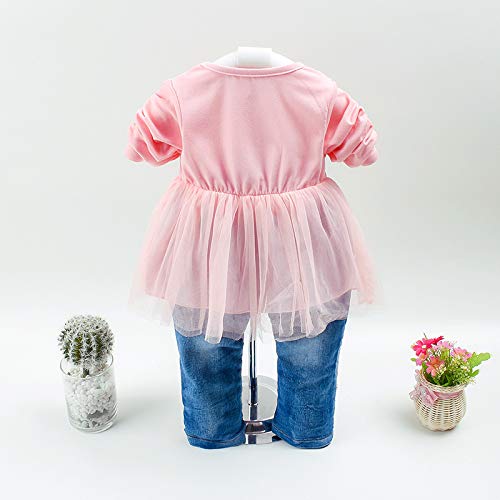 Peacolate Spring Autumn Baby Girls Clothing Set 3Pcs Long Sleeve T-Shirt Denim Jacket And Jeans(Pink,1-2Years)