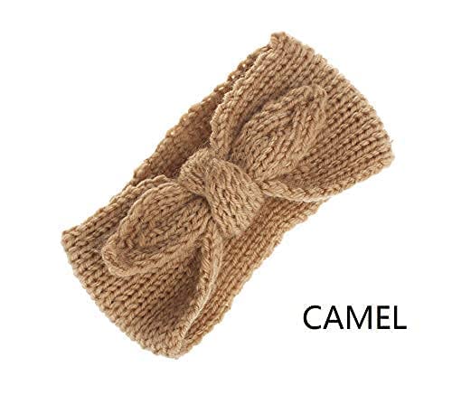 Utowo Newborn-Infant-Toddler Knitted-Knotbow-Turban Rabbit-Ear-Headbands Baby-Girls Head-Wrap-Headband 0-6 Years (Camel + Beige)