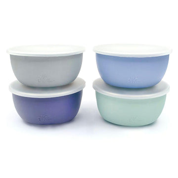Elk and Friends Stainless Steel Bowls + Silicone Sleeve and Storage Lid | Baby, Toddler, Kids | Cereal & Snack Bowls | Storage C