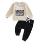 Baby Boy Fall Clothes Set Long Sleeve Letter Print Sweatshirt Pants Toddler Infant Outfits 6 12 18 24 Months 2T (Voted Most Hand