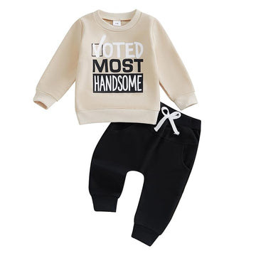 Baby Boy Fall Clothes Set Long Sleeve Letter Print Sweatshirt Pants Toddler Infant Outfits 6 12 18 24 Months 2T (Voted Most Hand