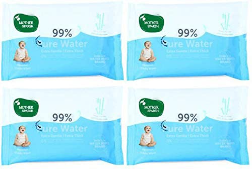 Mother Sparsh Thick Fabric Baby Water Based Unscented Wipe (Blue, 10 Wipes)  Pack of 4