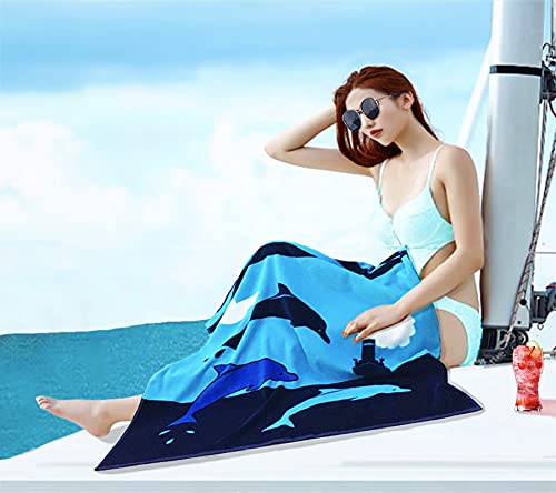 Yifontin Dolphin Beach Towel For Adults, Velour Terry Blanket Throw Extra Large Xl 100% Cotton 34X63 Inches For Bath Swim Campin