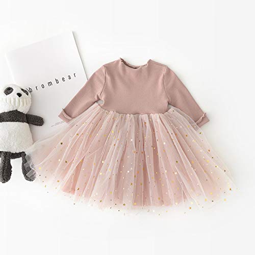 Infant Toddler Baby Girl Spring Fall Clothes Knit Long Sleeve Tutu Dress Fluffy Stars Tulle Dress Princess Dress (Pink, 6-12 Mon