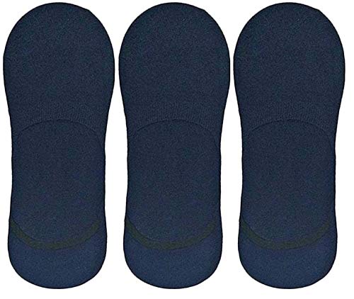 Queery Men Solid No Show Cotton Loafer Socks (Navy, Pack Of 3 Pairs)