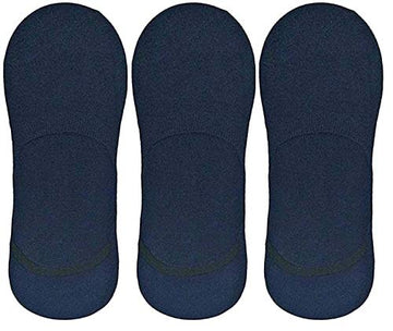 Queery Men Solid No Show Cotton Loafer Socks (Navy, Pack Of 3 Pairs)