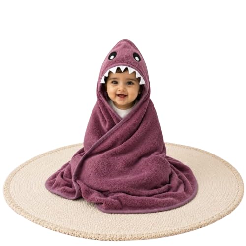Babyholic Bear Hooded Baby Bath Towel, Plush Wraparound Drying Cape with 3D Ears for Newborns and Infants, Purple