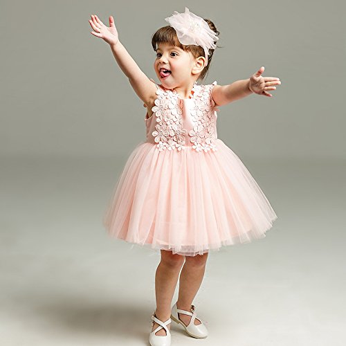 Carecheer Pink Baby Girl Christening Dress Baptism Dedication Blessing Gown Special Occasion Dresses With Floral Embroidered (Us