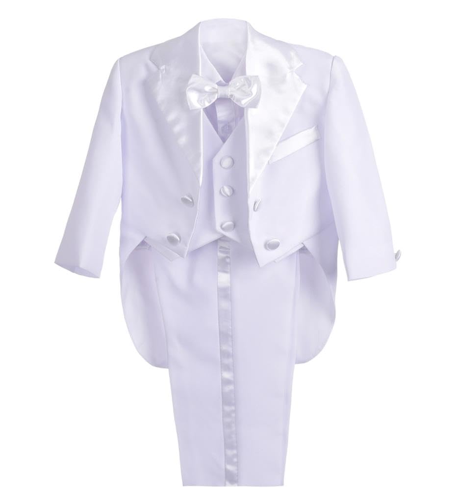 Lito Angels Baby Boys' Classic Tuxedo With Tail Wedding Outfits Suit Christening Outfit 5 Piece Set Size 9 Months White