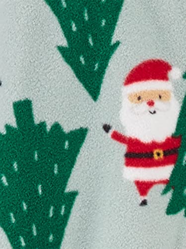 Simple Joys By Carter'S Kids' Holiday Loose-Fit Flame Resistant Fleece Footed Pajamas, Light Grey Santa/Mint Green Christmas Pri
