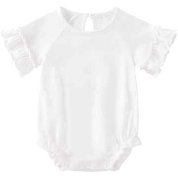 Pureborn Baby Girl Ruffle Bell Sleeve Bodysuit Organic Cotton Short Sleeve Bodysuits 9-12 Months White