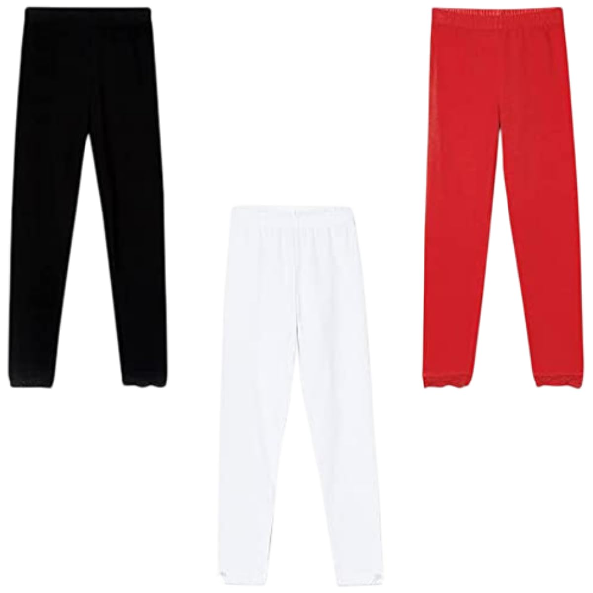MAX Girls Solid Regular Fit Elasticated Mid Rise Leggings  Pack of 3 (34Y), Assorted