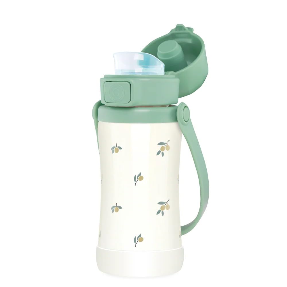 GROSMIMI Slow Flow Toddler Tumbler Water Bottle BPA Free 10 oz. (Stainless Steel, Olive)