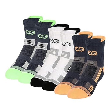 Supergear Polyester Marathon Running Multi Featured Ankle Length Socks For Men Pack Of 3 (Colour Style 1), Multicolour