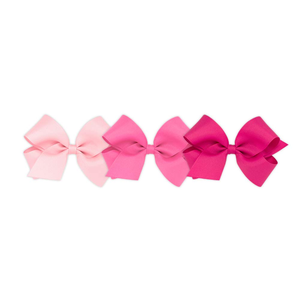 Wee Ones Girls' Medium Bow 3 Pc Set Solid Grosgrain Variety Pack On A Weestay No-Slip Hair Clip - Light Pink, Hot Pink And Shock