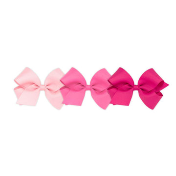 Wee Ones Girls' Medium Bow 3 Pc Set Solid Grosgrain Variety Pack On A Weestay No-Slip Hair Clip - Light Pink, Hot Pink And Shock