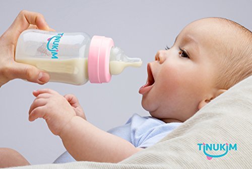 Tinukim Ifeed 9 Ounce Self Feeding Baby Bottle With Tube - Handless Anti-Colic Nursing System, Pink - 2-Pack
