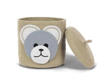 APCATIO Jute Basket with Lid for Kids, Nursery Organizer, Cotton Rope Storage Basket for Baby Diaper, Kids Toy Bin, (Brown Lion)