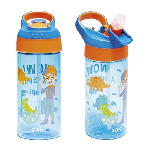 Zak Designs Blippi Kids Water Bottle With Spout Cover And Built-In Carrying Loop, Made Of Durable Plastic, Leak-Proof Water Bott