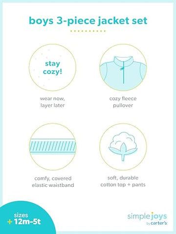 Simple Joys By Carter'S Baby Boys' 3-Piece Playwear Set, Beige/Grey Dinosaur/Navy, 2T