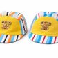 Baby Cap With Striped Brim, Yellow And Pink, Cute Bear Embroidery, Sun Hat For Infants.Soft Cartoon Printed Round Line Summer Ca