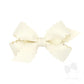 Wee Ones Girls' Classic Grosgrain Hair Bow With Scalloped Edges And Plain Wrap Center On A Weestay Hair Clip, Mini, Antique Whit