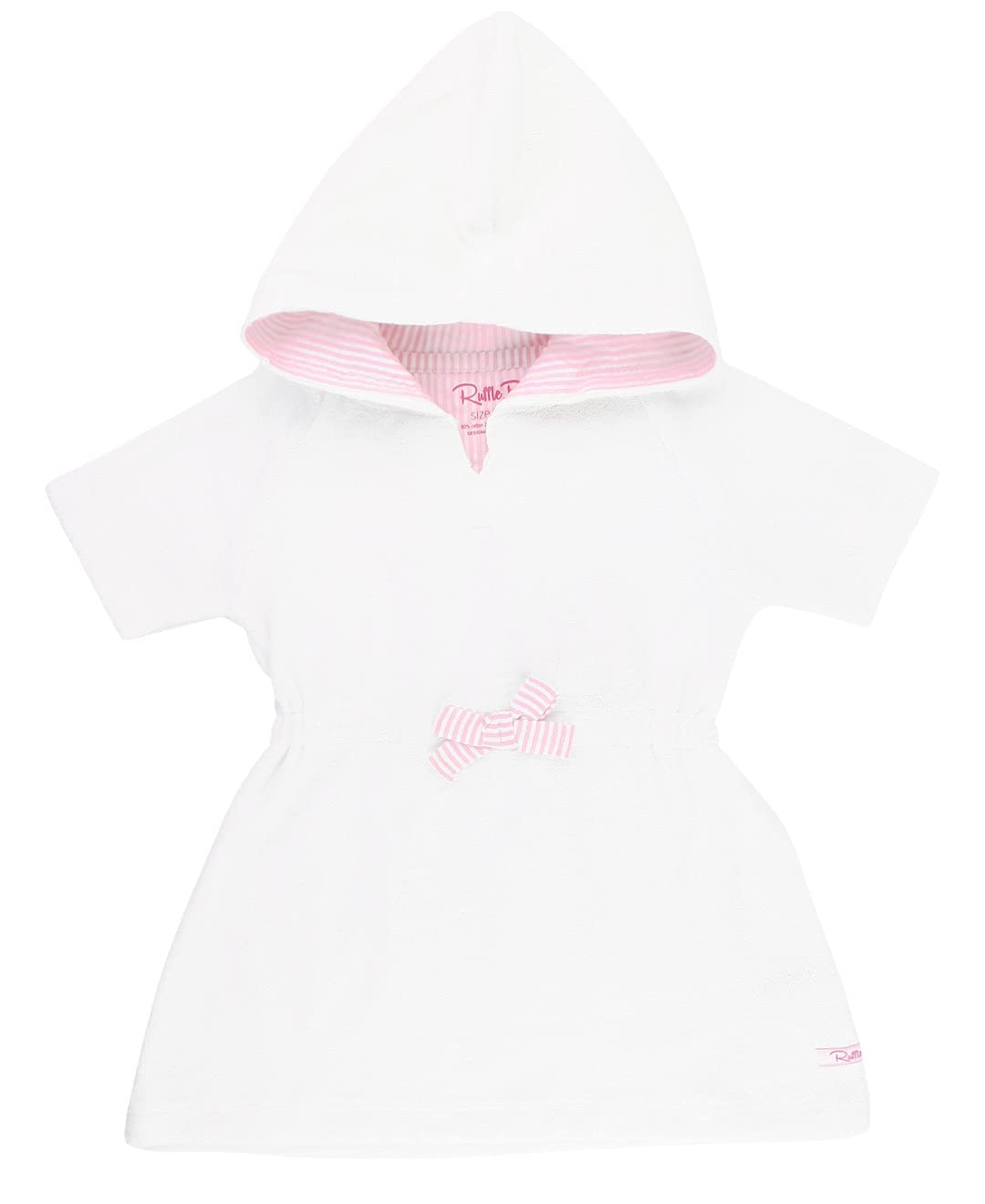 Rufflebutts Baby/Toddler Girls White W/Pink Seersucker Terry Hoodie Swimsuit Cover-Up - 18-24M
