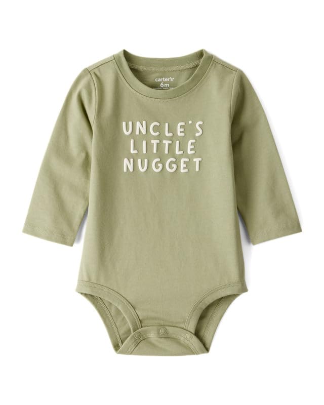 CarterS Baby Boy Long Sleeve Bodysuit | UncleS Little Nugget Graphic Green Soft Cotton Infant Romper With Snap Closure | Comfor