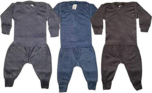 Neelam Boys and Girls Woollen Thermal Inner and Pyjama Set (Multicolour, 34 Years)  Pack of 3